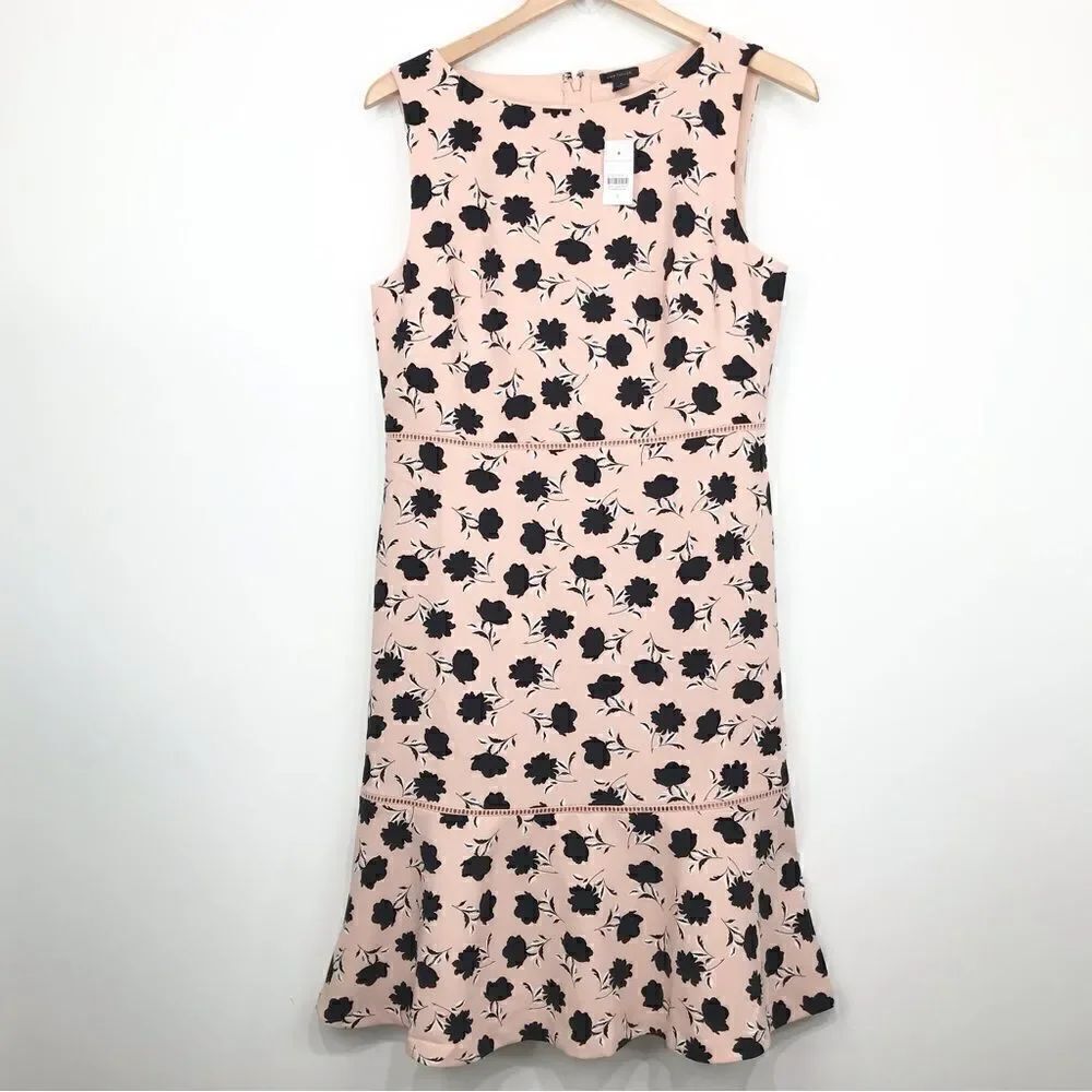 Ann Taylor Pink Black Floral Flounce Hem Sleeveless Sheath Dress NEW